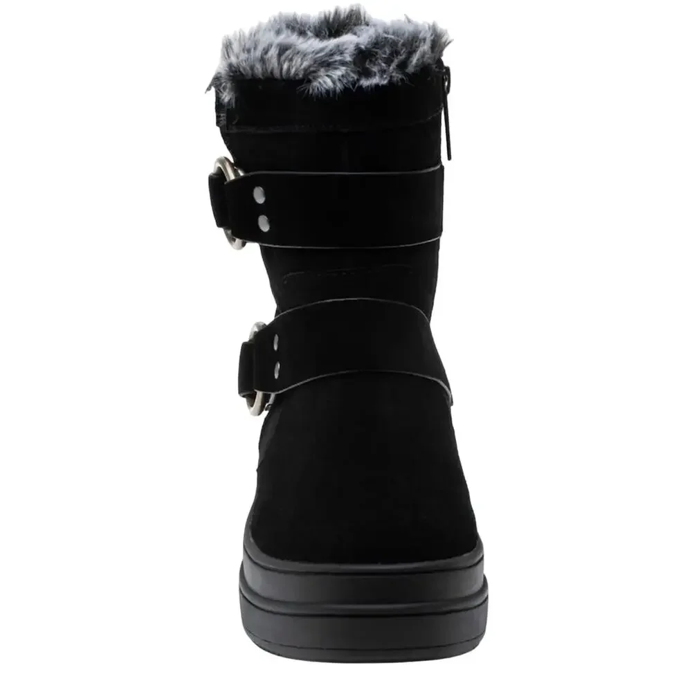 J/Slides NYC Nelly Black Women Winter Boot Size 7 Suede Faux Fur Waterproof New